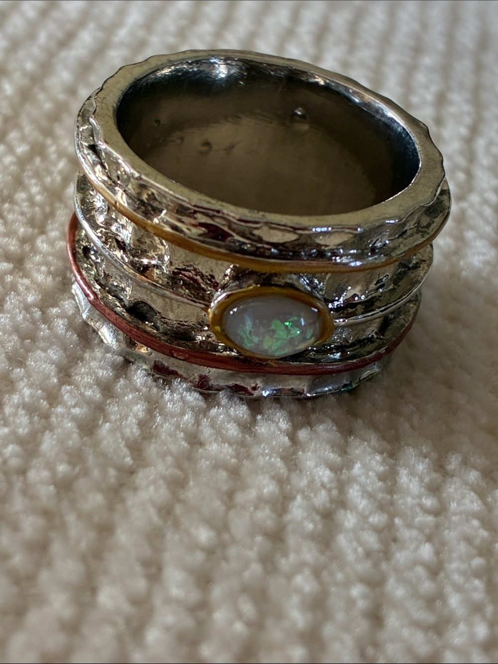 Multi-Tone faux Opal Accent hammered metal Ring